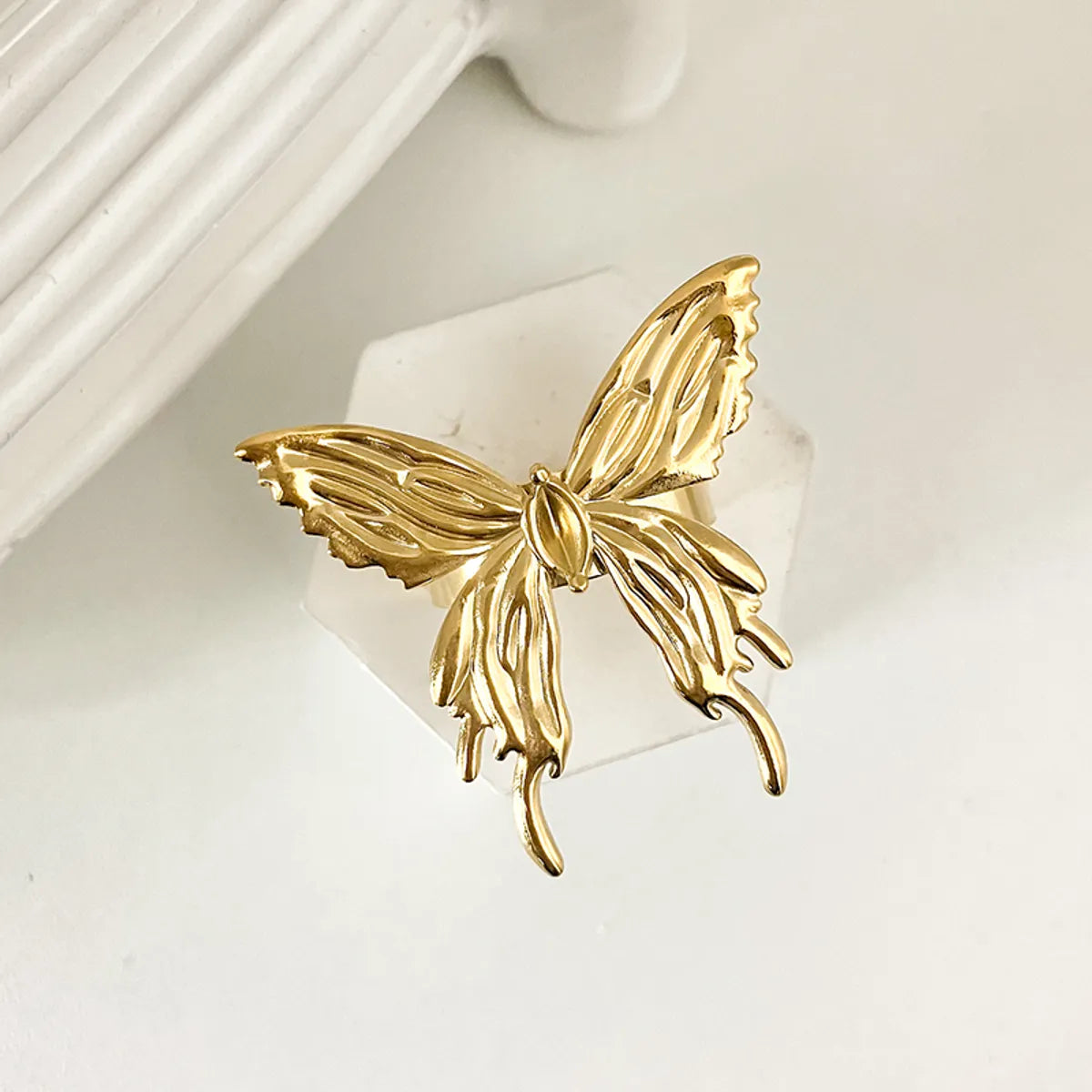 Wholesale Jewelry Casual Retro Sun Swirl Pattern Butterfly 304 Stainless Steel 14K Gold Plated Open Rings