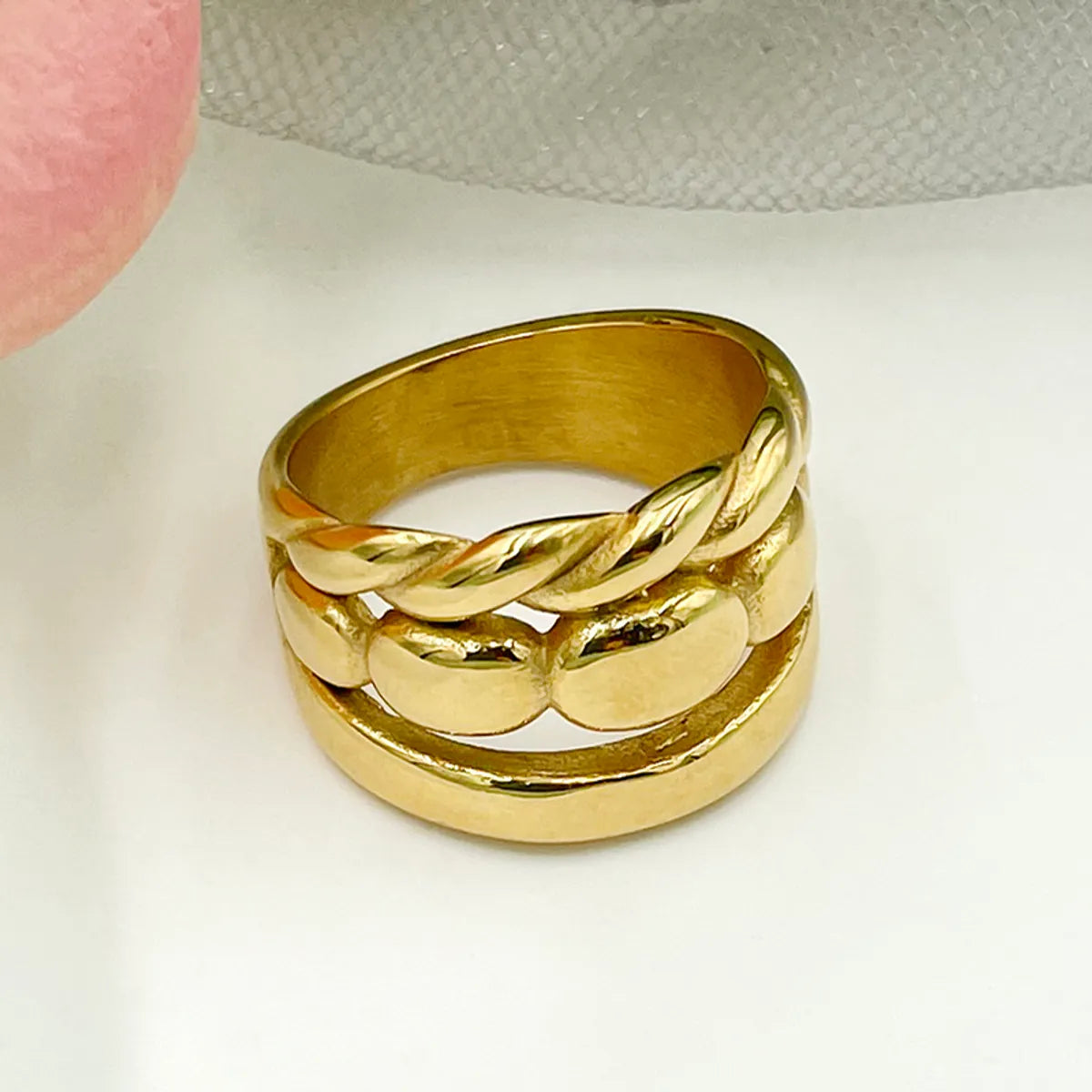 Wholesale Jewelry Casual Roman Style Irregular Lines 304 Stainless Steel 14K Gold Plated Layered Plating Rings