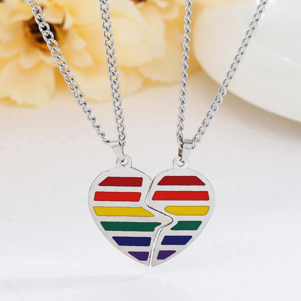 Wholesale Jewelry Casual Romantic Simple Style Round Heart Shape Rectangle 304 Stainless Steel Alloy Chain Pendant Necklace