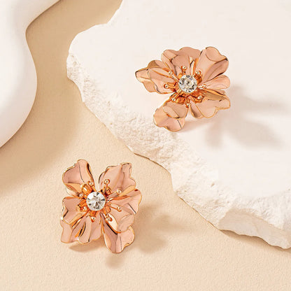 1 Pair Casual Romantic Sweet Flower Petal Floral Inlay Alloy Zircon Ear Studs