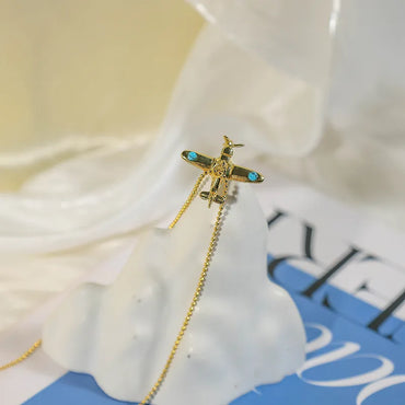 Wholesale Jewelry Casual Simple Style Airplane 304 Stainless Steel Turquoise 14K Gold Plated Inlay Pendant Necklace