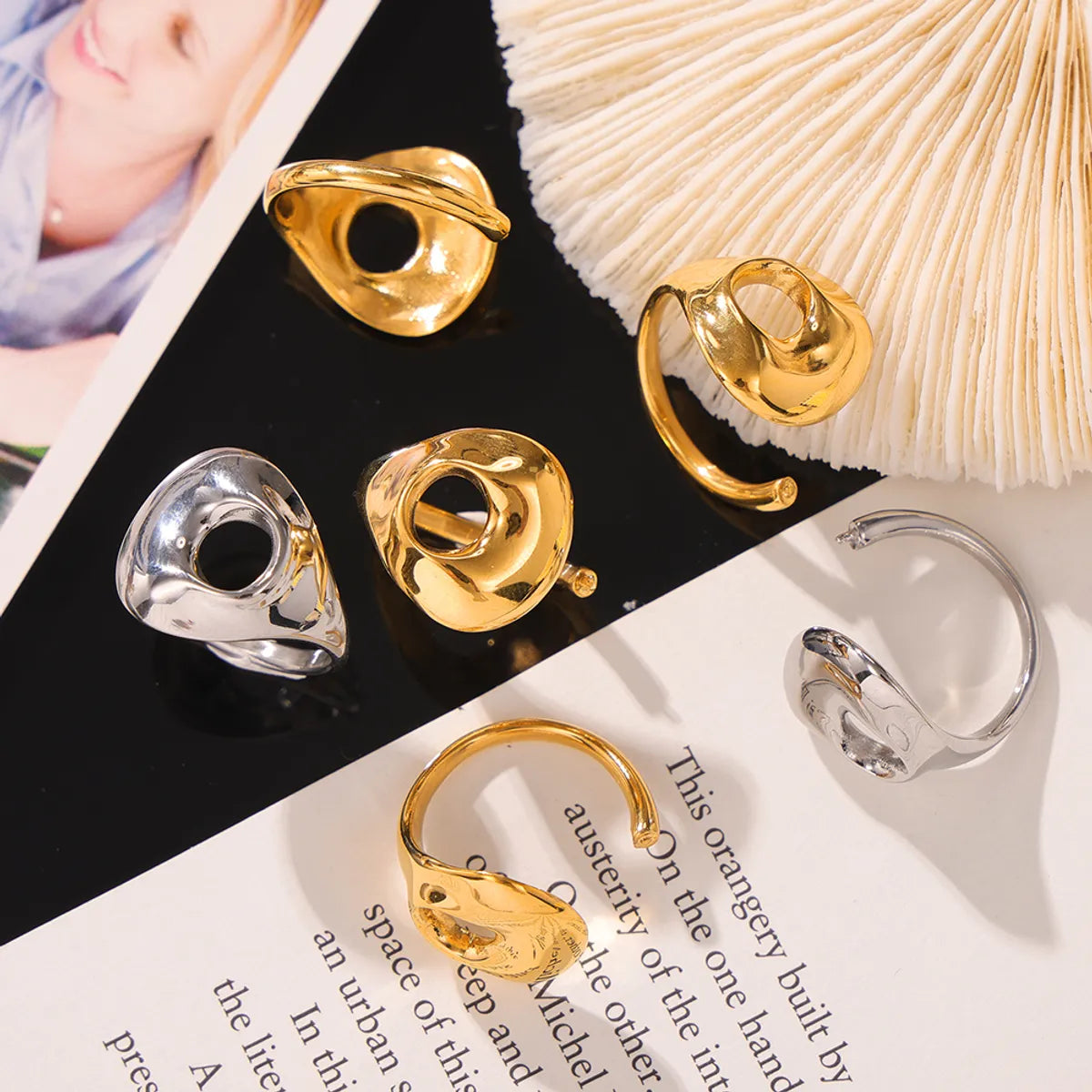 Wholesale Jewelry Casual Simple Style Circle Round Lines 304 Stainless Steel 18K Gold Plated Plating Hollow Out Open Rings