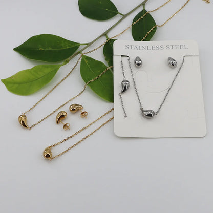 Wholesale Jewelry Casual Simple Style Classic Style Water Droplets 304 Stainless Steel Gold Plated Water Drop Jewelry Set