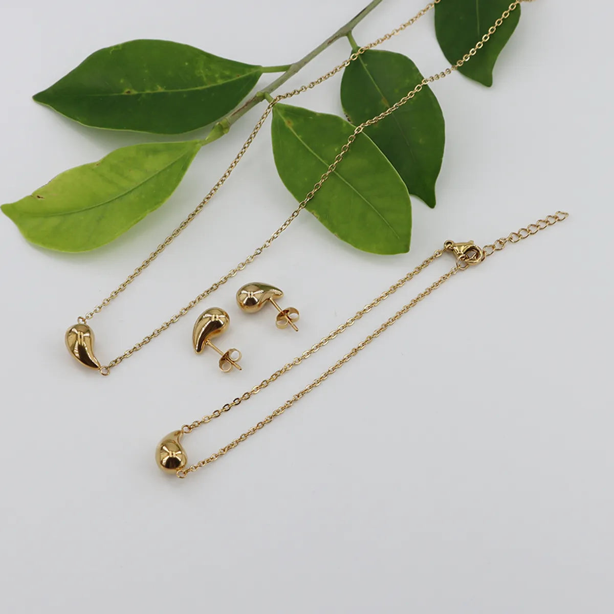 Wholesale Jewelry Casual Simple Style Classic Style Water Droplets 304 Stainless Steel Gold Plated Water Drop Jewelry Set