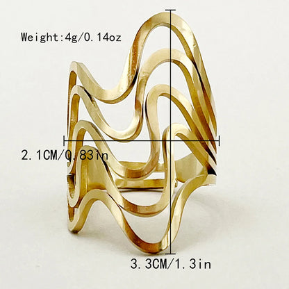 Wholesale Jewelry Casual Simple Style Commute Geometric Lines Flower 304 Stainless Steel 14K Gold Plated Hollow Out Open Rings