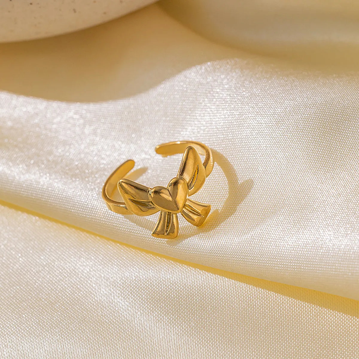 Wholesale Jewelry Casual Simple Style Commute Heart Shape Bow Knot 304 Stainless Steel 18K Gold Plated Polishing Plating Open Rings