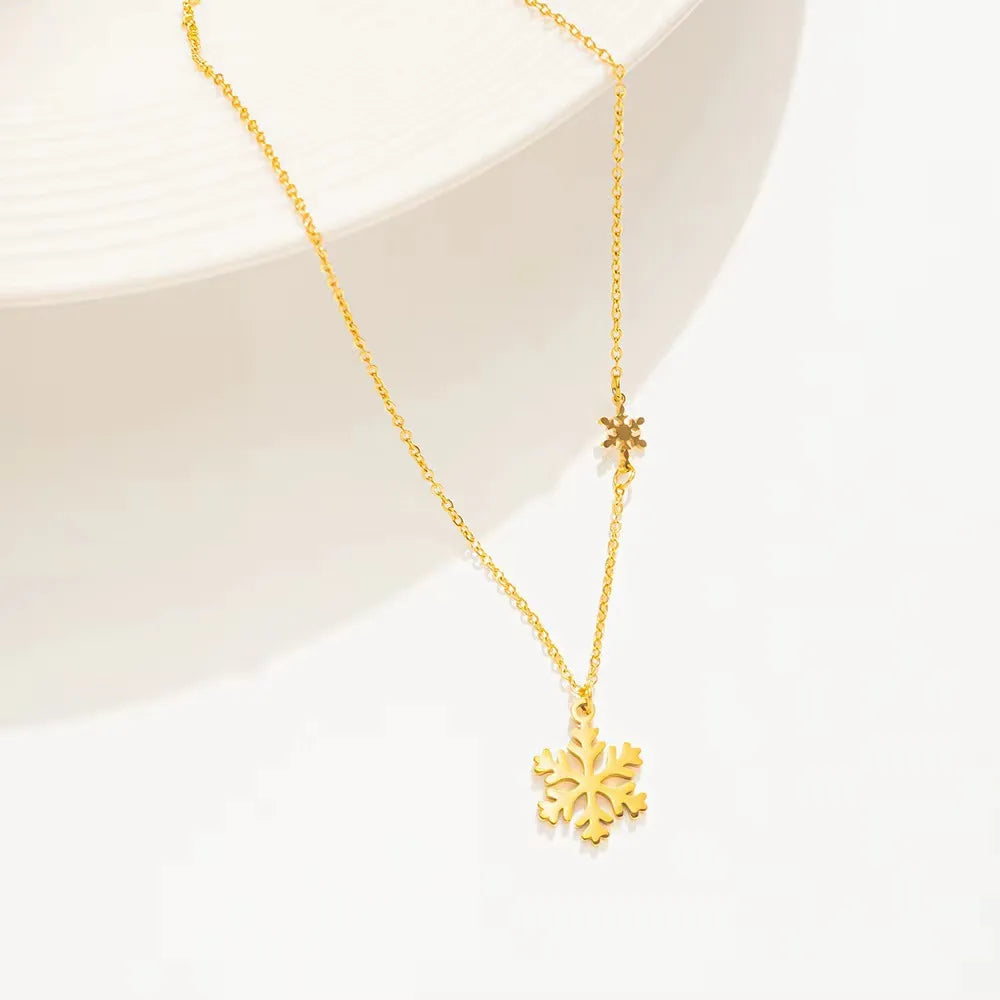 Wholesale Jewelry Casual Simple Style Commute Snowflake 304 Stainless Steel 18K Gold Plated Polishing Plating Pendant Necklace