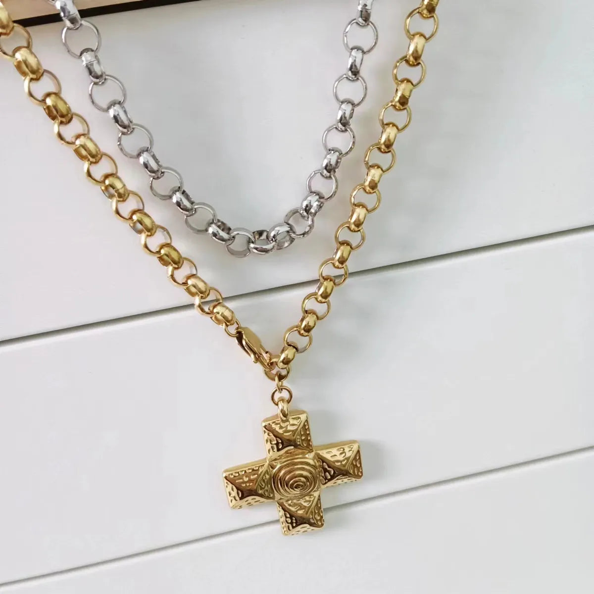 Wholesale Jewelry Casual Simple Style Cross 304 Stainless Steel 18K Gold Plated Polishing Plating Jewelry Set