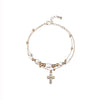 Wholesale Jewelry Casual Simple Style Cross 304 Stainless Steel Rhinestones Gold Plated Pearl Chain Inlay Bracelets Necklace