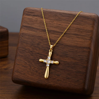 Wholesale Jewelry Casual Simple Style Cross Titanium Steel Zircon Inlay Pendant Necklace