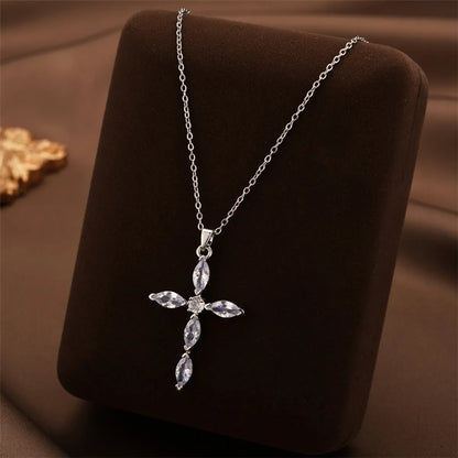 Wholesale Jewelry Casual Simple Style Cross Titanium Steel Zircon Inlay Pendant Necklace