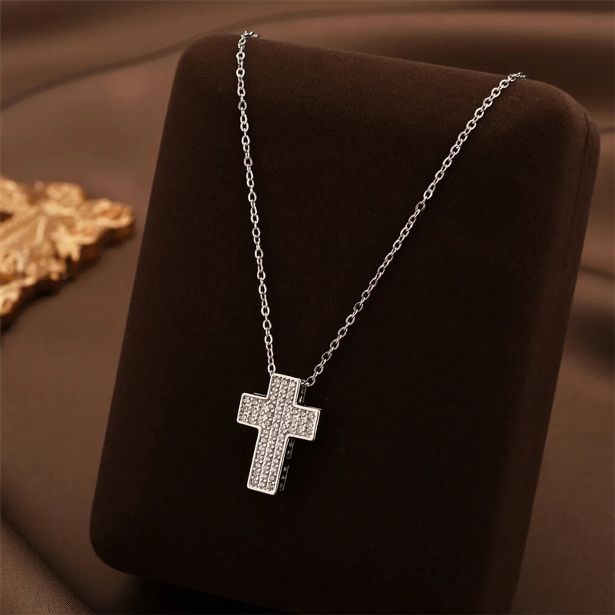 Wholesale Jewelry Casual Simple Style Cross Titanium Steel Zircon Inlay Pendant Necklace