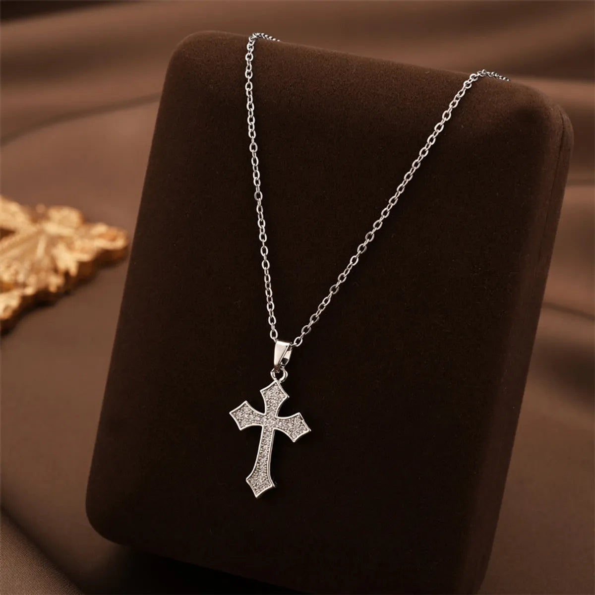 Wholesale Jewelry Casual Simple Style Cross Titanium Steel Zircon Inlay Pendant Necklace