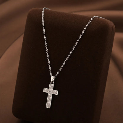 Wholesale Jewelry Casual Simple Style Cross Titanium Steel Zircon Inlay Pendant Necklace