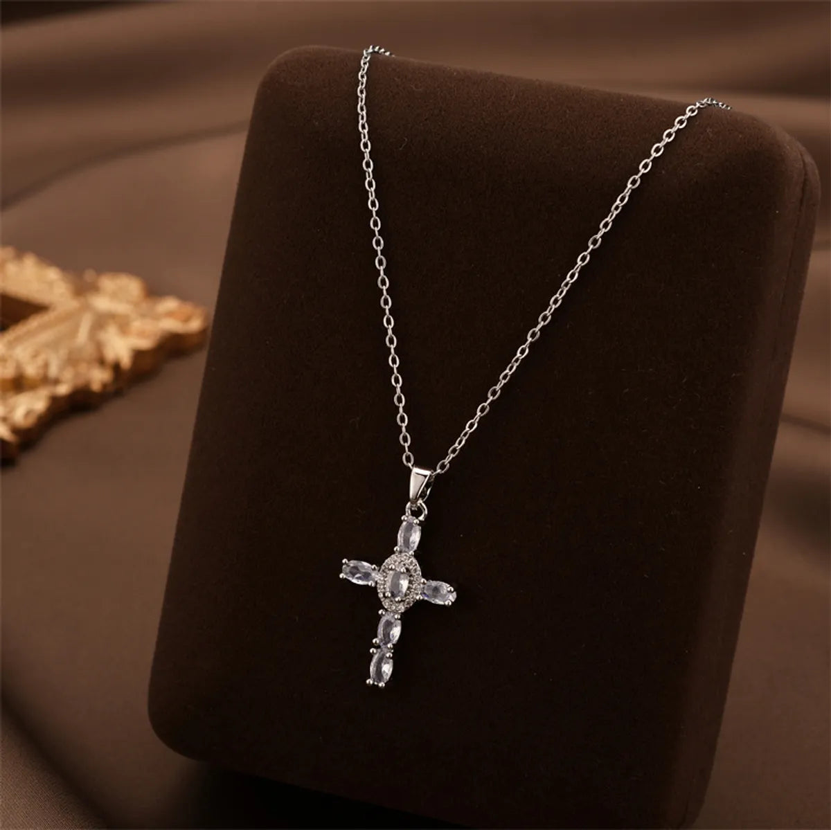 Wholesale Jewelry Casual Simple Style Cross Titanium Steel Zircon Inlay Pendant Necklace