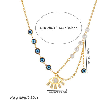 Wholesale Jewelry Casual Simple Style Eye 304 Stainless Steel Shell 18K Gold Plated Pearl Chain Inlay Pendant Necklace