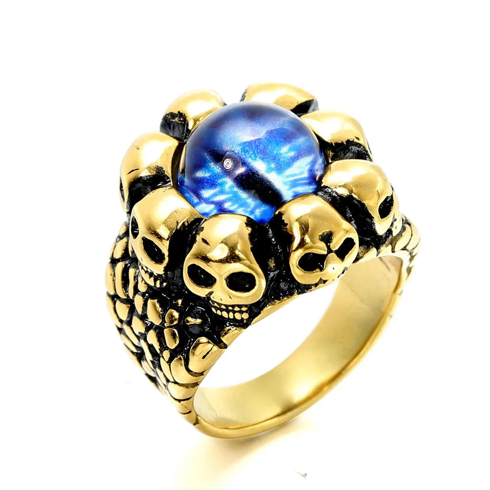 Wholesale Jewelry Casual Simple Style Eye Skull 316 Stainless Steel  Glass Stone 18K Gold Plated Inlay Rings