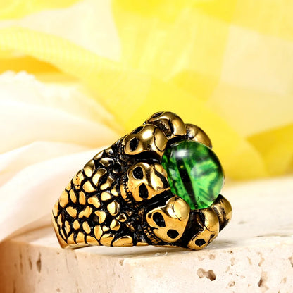 Wholesale Jewelry Casual Simple Style Eye Skull 316 Stainless Steel  Glass Stone 18K Gold Plated Inlay Rings