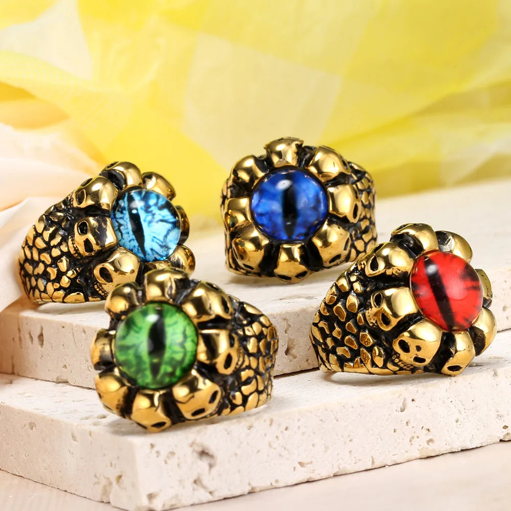 Wholesale Jewelry Casual Simple Style Eye Skull 316 Stainless Steel  Glass Stone 18K Gold Plated Inlay Rings