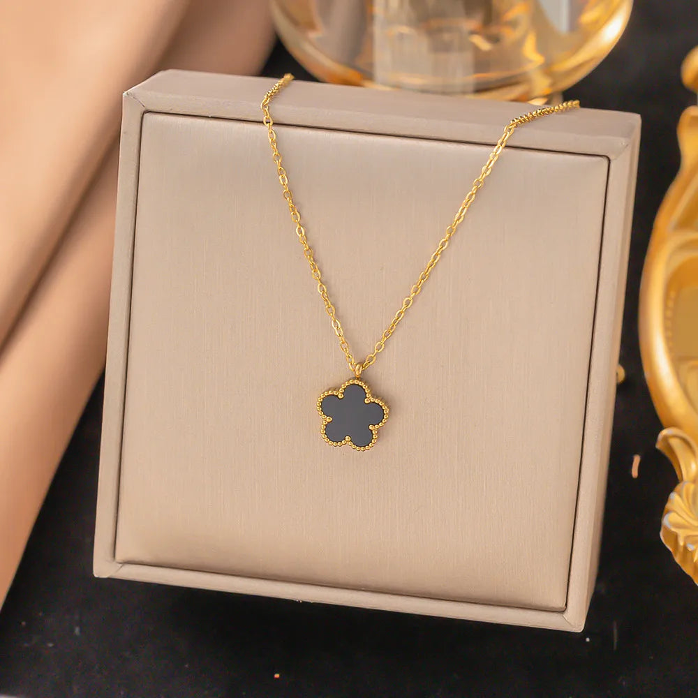 Wholesale Jewelry Casual Simple Style Flower 304 Stainless Steel Acrylic 18K Gold Plated Plating Inlay Pendant Necklace