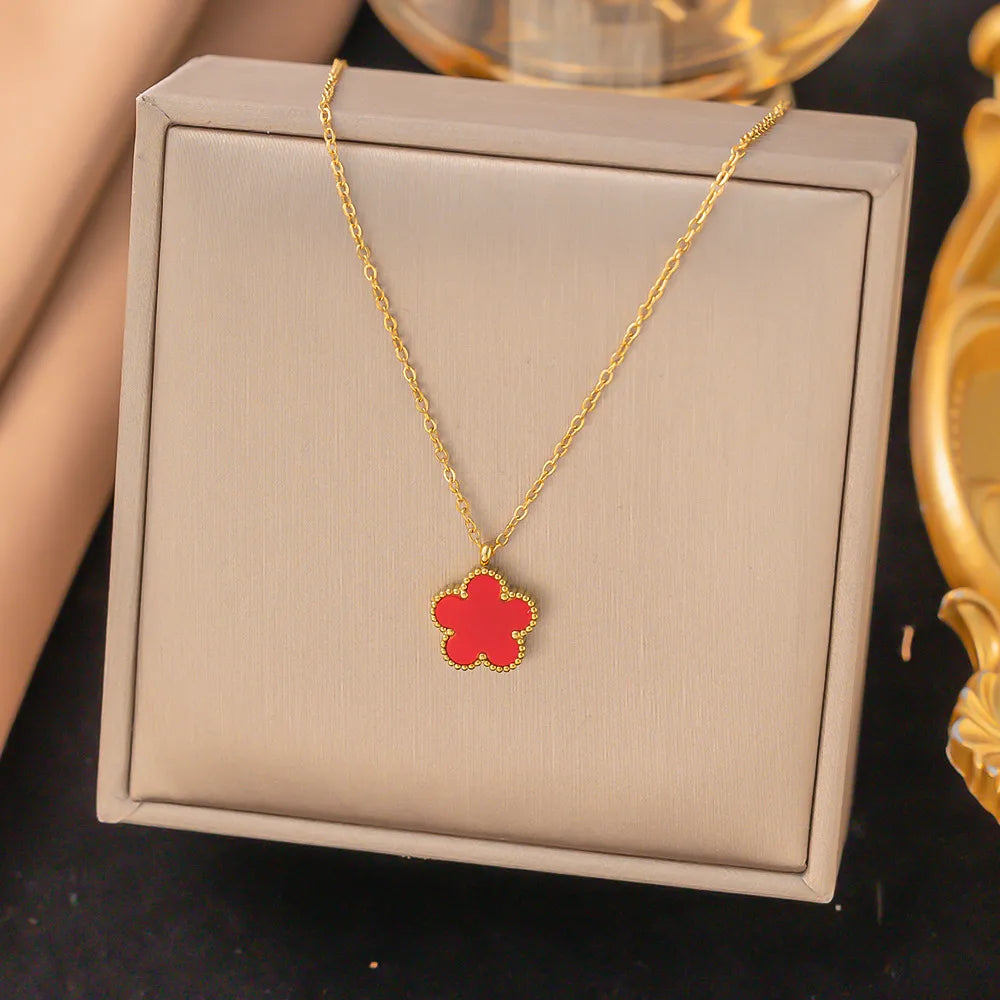 Wholesale Jewelry Casual Simple Style Flower 304 Stainless Steel Acrylic 18K Gold Plated Plating Inlay Pendant Necklace