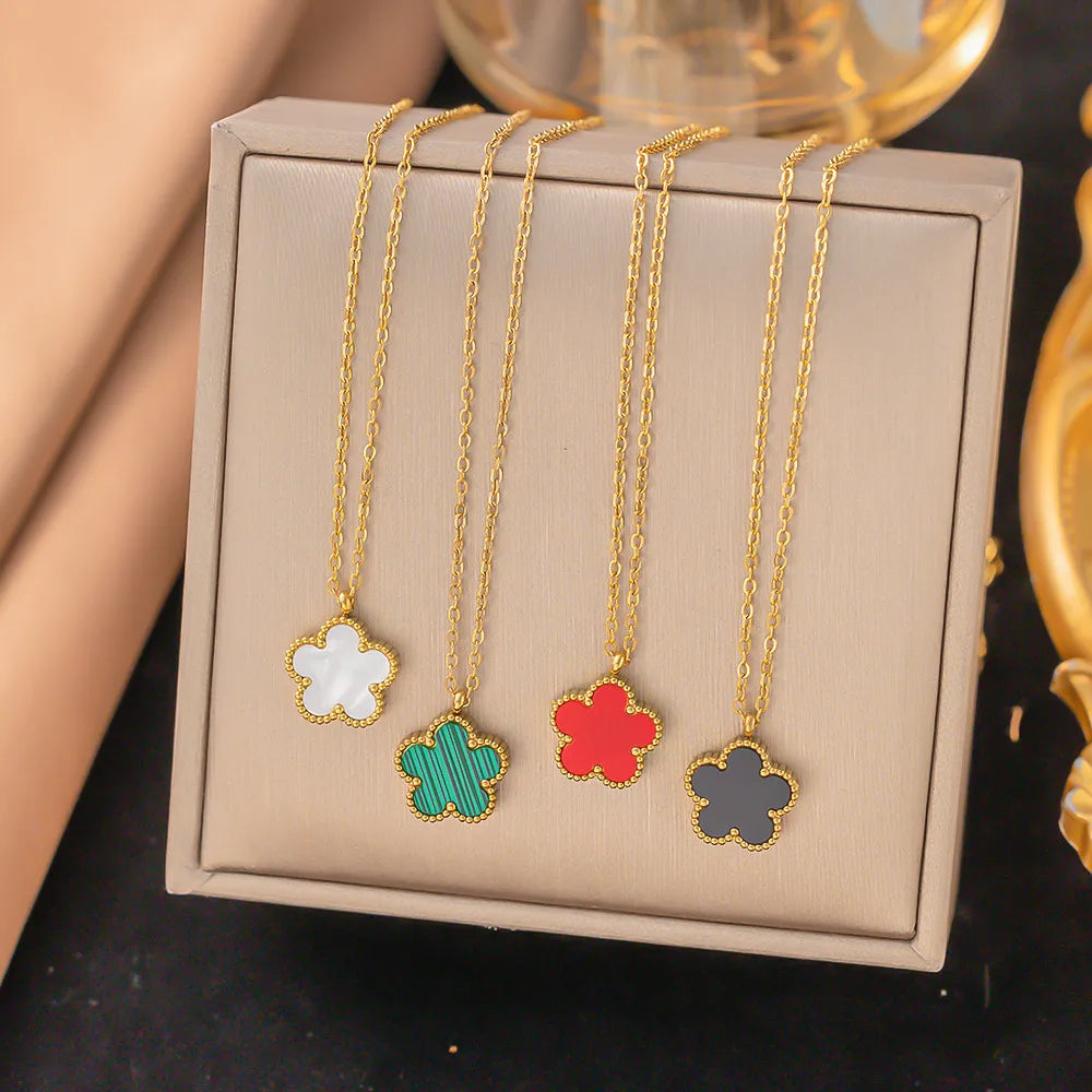 Wholesale Jewelry Casual Simple Style Flower 304 Stainless Steel Acrylic 18K Gold Plated Plating Inlay Pendant Necklace