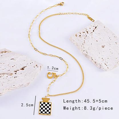 Wholesale Jewelry Casual Simple Style Four Leaf Clover Heart Shape Checkered Titanium Steel Pendant Necklace