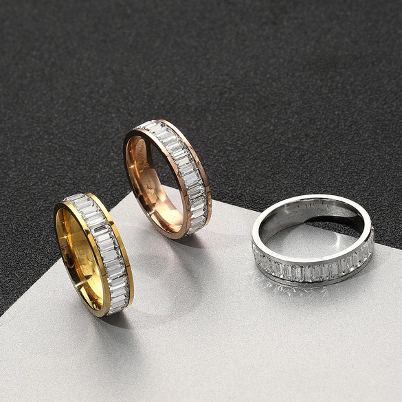Wholesale Jewelry Casual Simple Style Geometric 304 Stainless Steel Zircon Inlay Rings