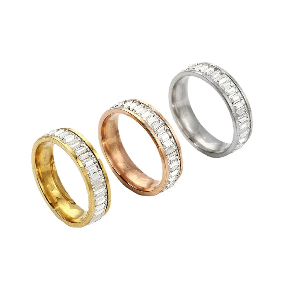 Wholesale Jewelry Casual Simple Style Geometric 304 Stainless Steel Zircon Inlay Rings