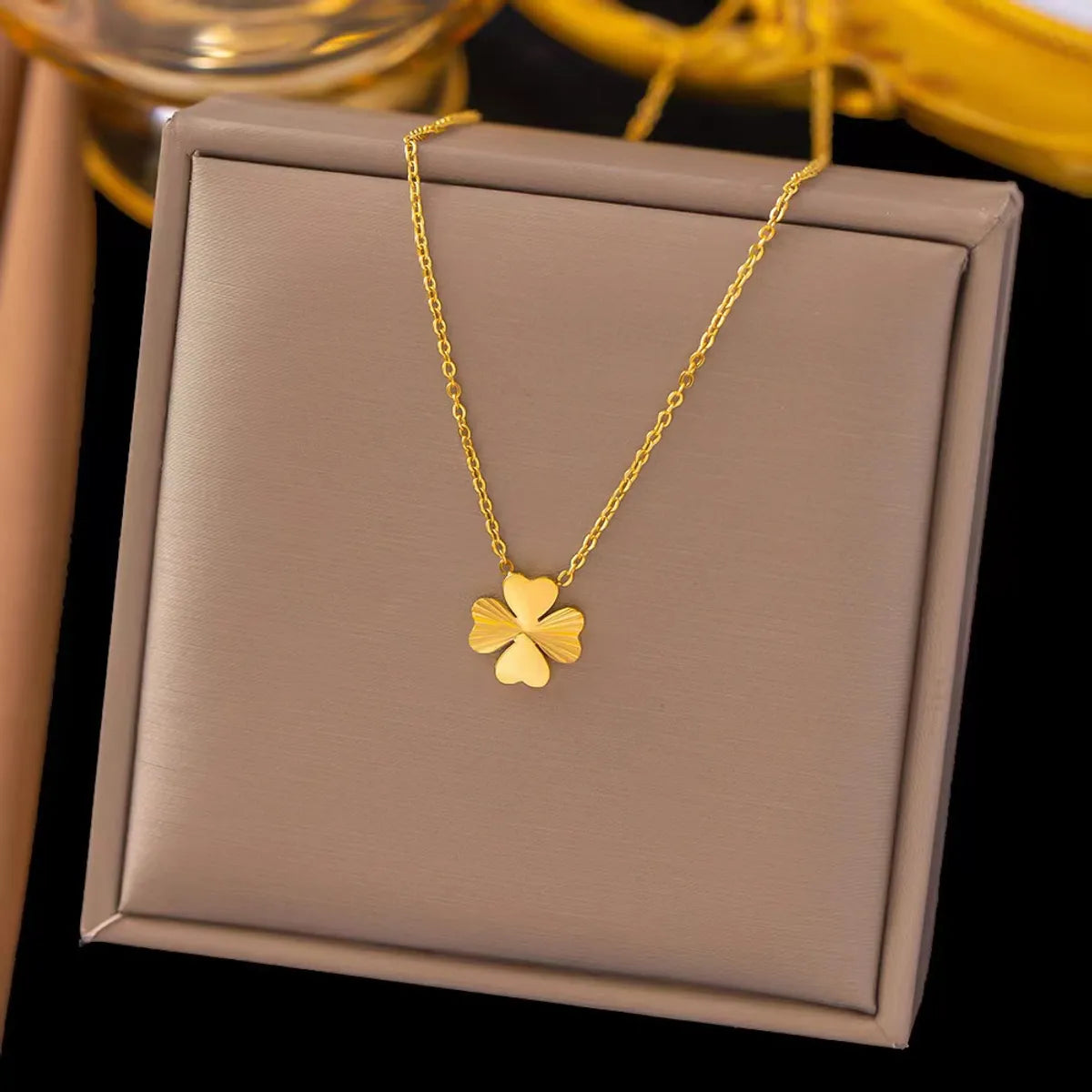 Wholesale Jewelry Casual Simple Style Geometric Heart Shape Flower Titanium Steel 18K Gold Plated Irregular Pearl Pendant Necklace