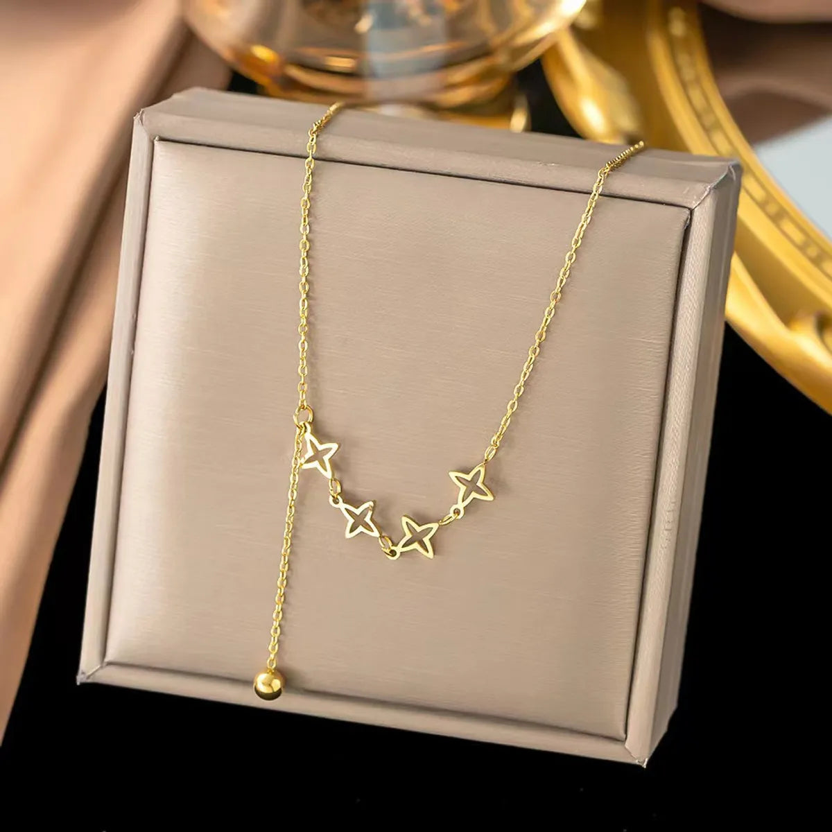 Wholesale Jewelry Casual Simple Style Geometric Heart Shape Flower Titanium Steel 18K Gold Plated Irregular Pearl Pendant Necklace