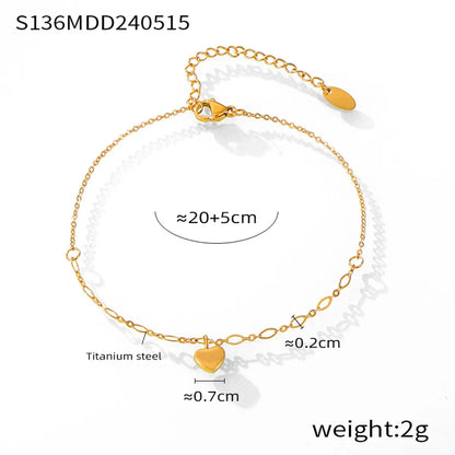 Wholesale Jewelry Casual Simple Style Heart Shape 304 Stainless Steel 18K Gold Plated Plating Hollow Out Carving Anklet