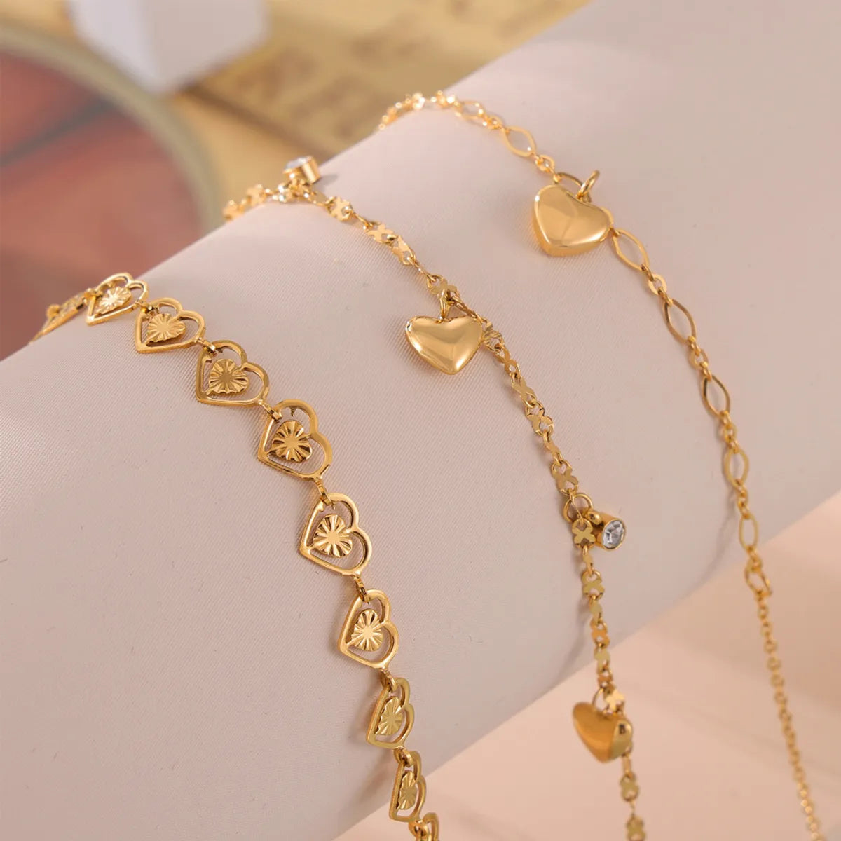 Wholesale Jewelry Casual Simple Style Heart Shape 304 Stainless Steel 18K Gold Plated Plating Hollow Out Carving Anklet