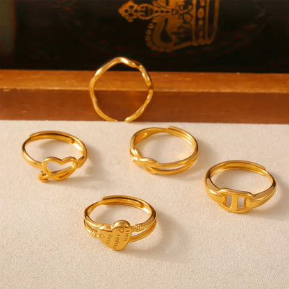 Wholesale Jewelry Casual Simple Style Heart Shape Lines Knot 304 Stainless Steel 18K Gold Plated Hollow Out Open Rings