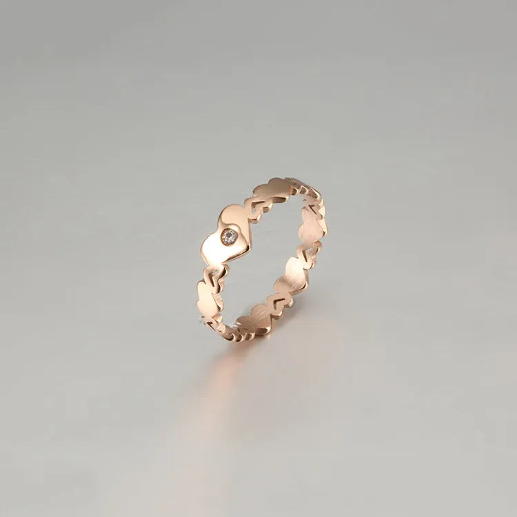 Wholesale Jewelry Casual Simple Style Heart Shape Titanium Steel Gem Gold Plated Polishing Inlay Rings