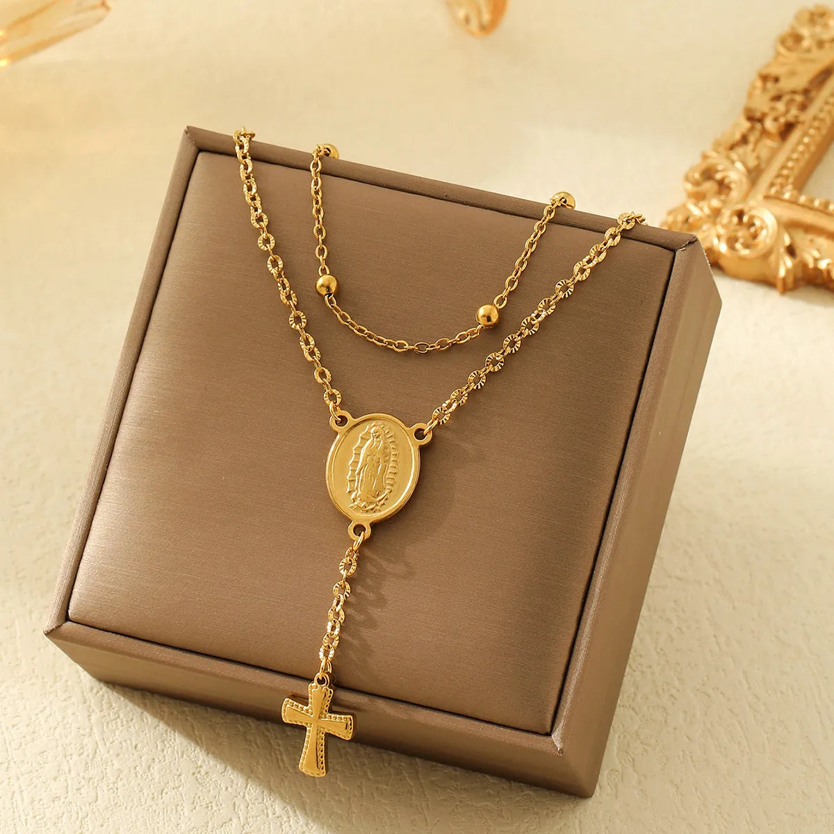 Wholesale Jewelry Casual Simple Style Human Cross 304 Stainless Steel Handmade Double Layer Necklaces