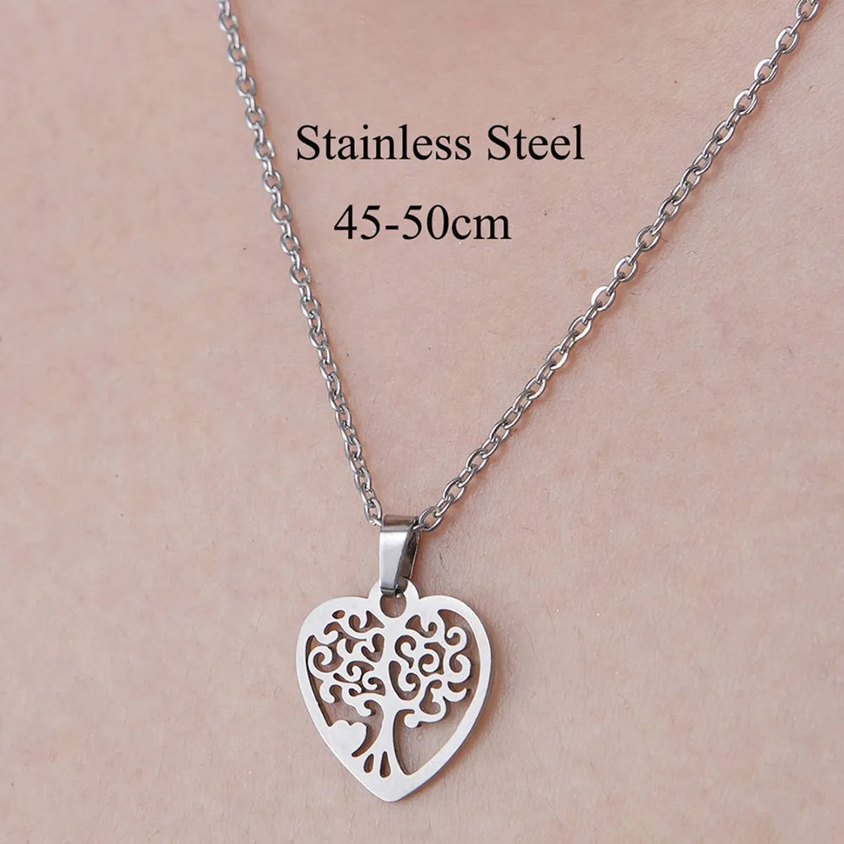 Wholesale Jewelry Casual Simple Style Infinity Life Tree 201 Stainless Steel Polishing Hollow Out Pendant Necklace