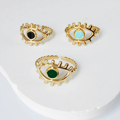 Wholesale Jewelry Casual Simple Style Leaves Eye 304 Stainless Steel 18K Gold Plated Enamel Hollow Out Open Rings