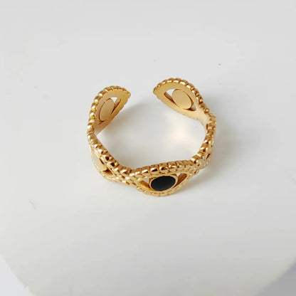 Wholesale Jewelry Casual Simple Style Leaves Eye 304 Stainless Steel 18K Gold Plated Enamel Hollow Out Open Rings