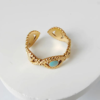 Wholesale Jewelry Casual Simple Style Leaves Eye 304 Stainless Steel 18K Gold Plated Enamel Hollow Out Open Rings