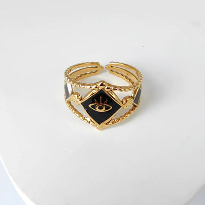 Wholesale Jewelry Casual Simple Style Leaves Eye 304 Stainless Steel 18K Gold Plated Enamel Hollow Out Open Rings