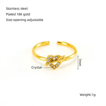 Wholesale Jewelry Casual Simple Style Leaves Heart Shape Crown 304 Stainless Steel Zircon 18K Gold Plated Inlay Open Rings