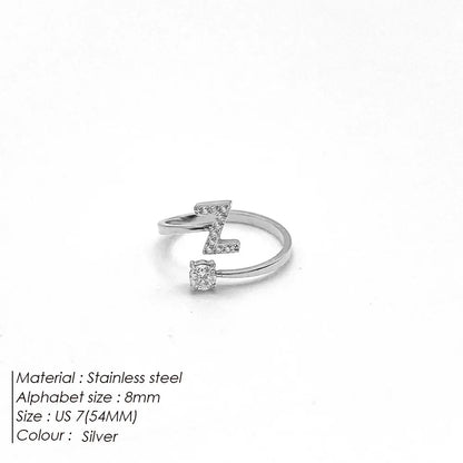 Wholesale Jewelry Casual Simple Style Letter 304 Stainless Steel Zircon 14K Gold Plated Inlay Open Rings