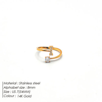 Wholesale Jewelry Casual Simple Style Letter 304 Stainless Steel Zircon 14K Gold Plated Inlay Open Rings