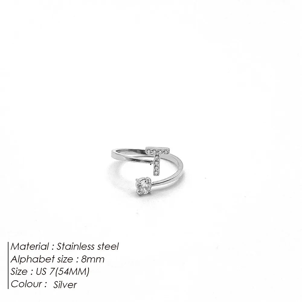 Wholesale Jewelry Casual Simple Style Letter 304 Stainless Steel Zircon 14K Gold Plated Inlay Open Rings