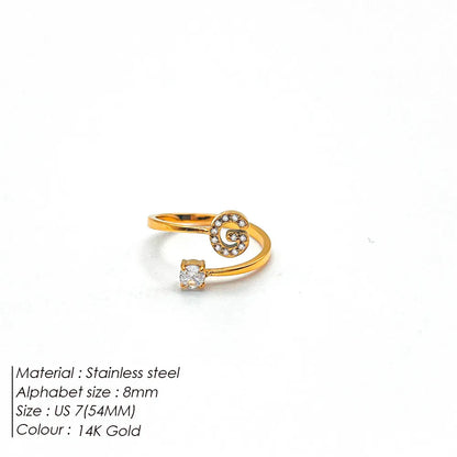 Wholesale Jewelry Casual Simple Style Letter 304 Stainless Steel Zircon 14K Gold Plated Inlay Open Rings