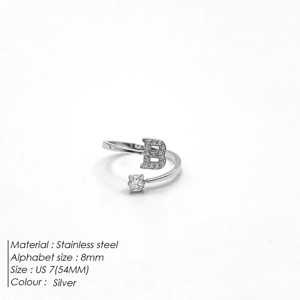 Wholesale Jewelry Casual Simple Style Letter 304 Stainless Steel Zircon 14K Gold Plated Inlay Open Rings