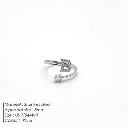 Wholesale Jewelry Casual Simple Style Letter 304 Stainless Steel Zircon 14K Gold Plated Inlay Open Rings