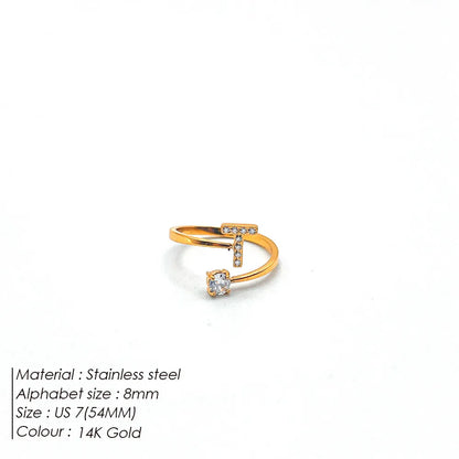 Wholesale Jewelry Casual Simple Style Letter 304 Stainless Steel Zircon 14K Gold Plated Inlay Open Rings