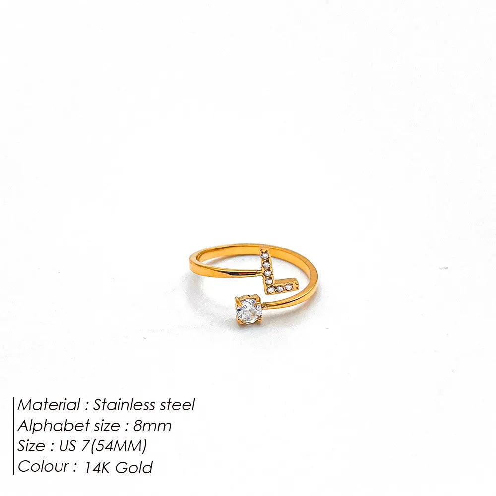 Wholesale Jewelry Casual Simple Style Letter 304 Stainless Steel Zircon 14K Gold Plated Inlay Open Rings